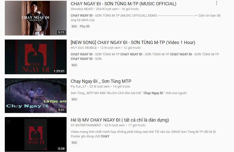 MV Chạy ngay đi của Sơn Tùng: Chưa xuất hiện đã có hàng loạt MV giả mạo MV Chạy ngay đi của Sơn Tùng: Chưa xuất hiện đã có hàng loạt MV giả mạo